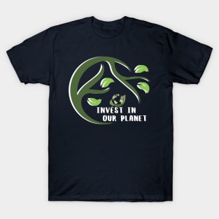 Invest In Our Planet Earth Day Planet On A Leaf T-Shirt